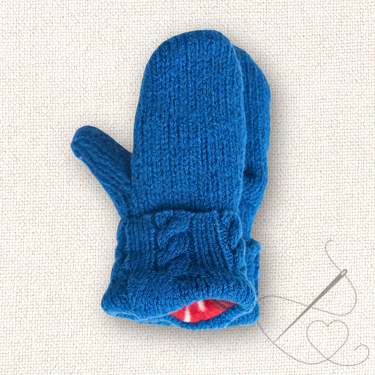 Children's Mittens Blue Cable Knit Cuff