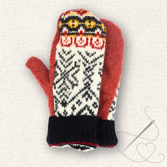 Medium Mittens Red, White, and Black Nordic Pattern