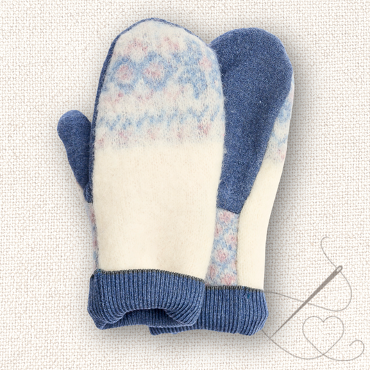Medium Mittens Blue & White Nordic Pattern