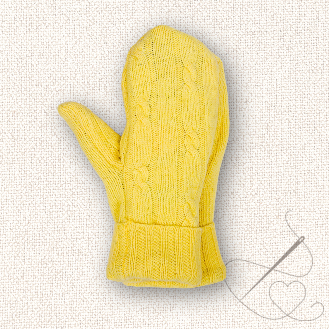 Medium Mittens Yellow Cable Knit 1