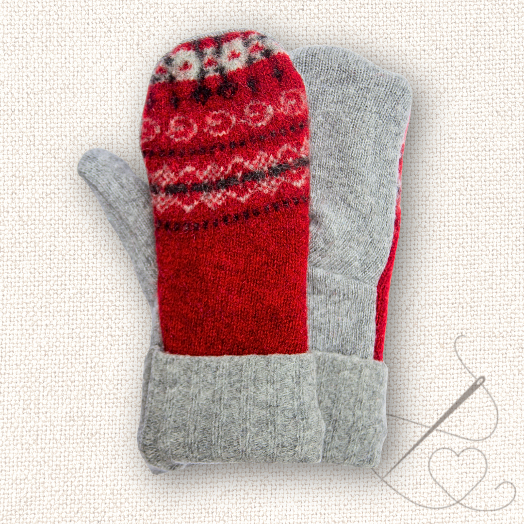 Medium Mittens Red & Gray
