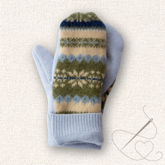 Small Mittens Light Blue and Green Pattern