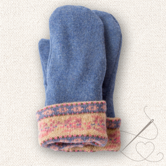 Small Mittens Light Blue with Pink Cuff