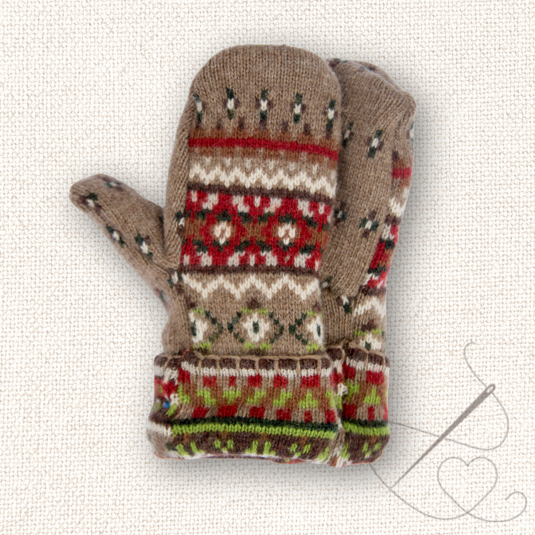 Small Mittens Red & Brown Pattern