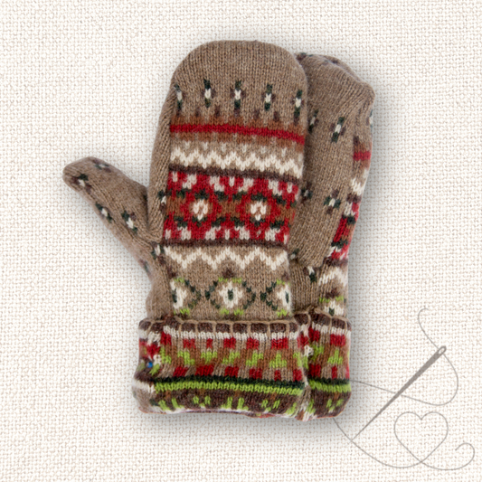 Small Mittens Red & Brown Pattern