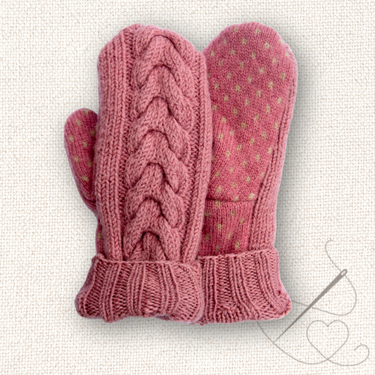 Medium Mittens Pink Cable Knit