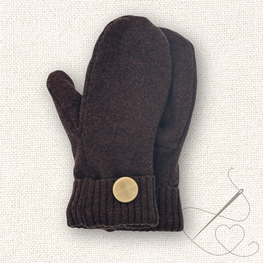 Medium Mittens Brown Tan Button