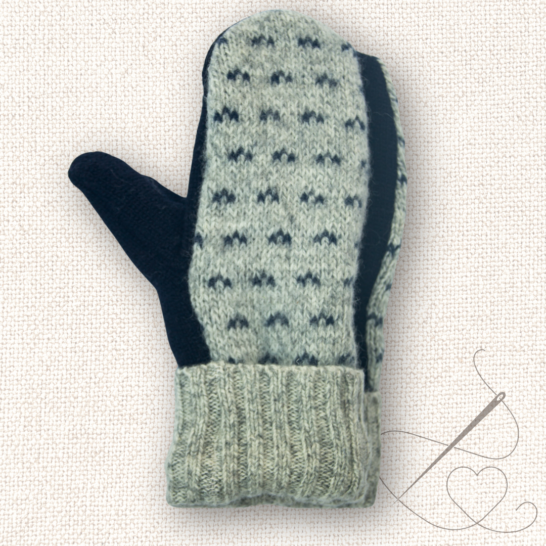 Medium Mittens Grey and Navy Blue