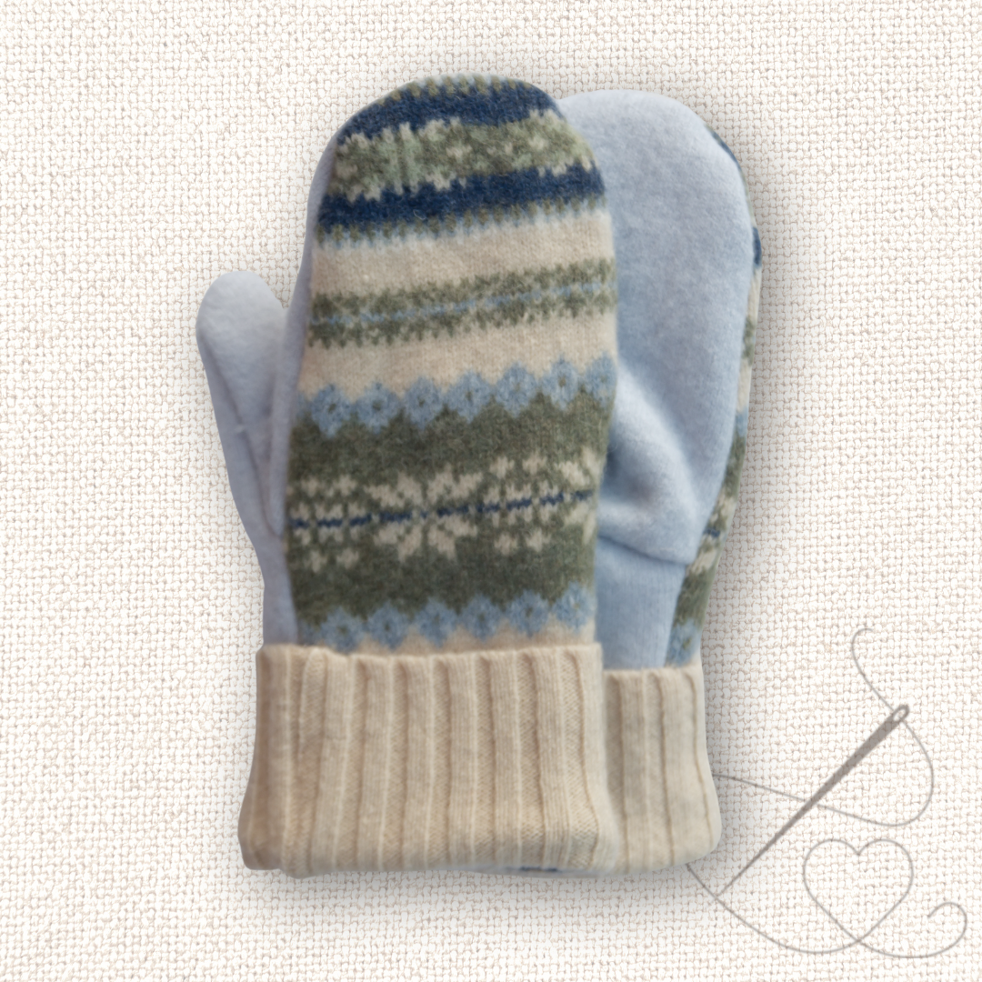 Medium Mittens Green Stripe Pattern