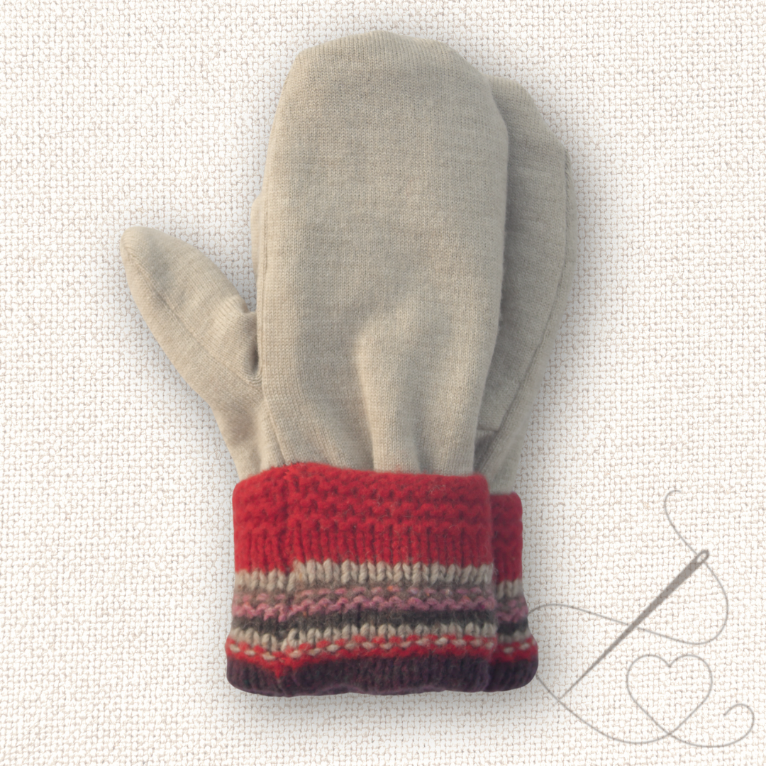 Medium Mittens Cream and Red