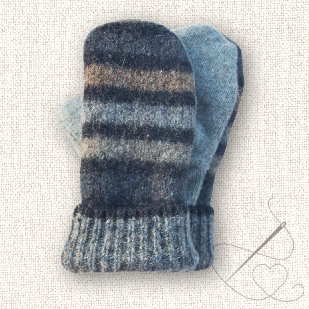 Medium Mittens Blue Slate Stripes